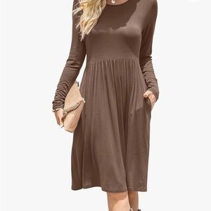 brown long sleeve mini dress